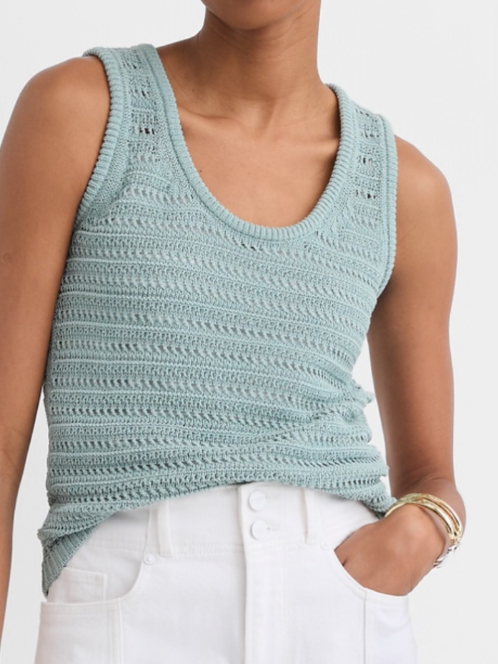 Ann Taylor LOFT Pointelle Scoop Neck Sweater Tank Top Smokey Opal XS